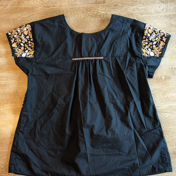 Madewell Black Blouse with Floral Embroidery - Picture 2 of 4
